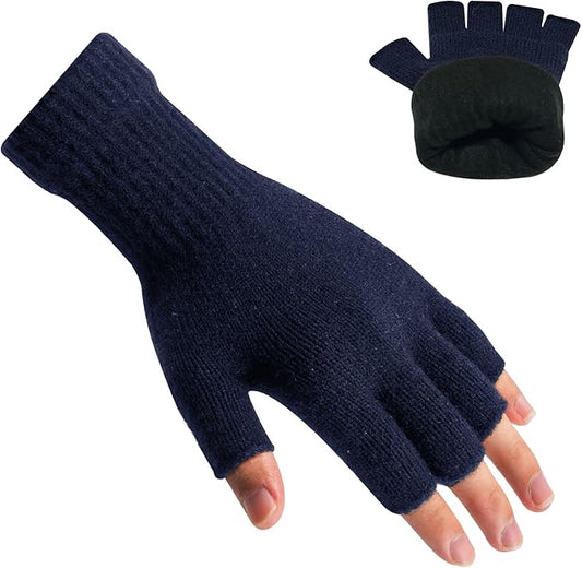 Rahhint Alpaca Wool Fingerless Gloves for Men Women Double-Layer Winter Gloves Warm Windproof Knitted for Typing Driving