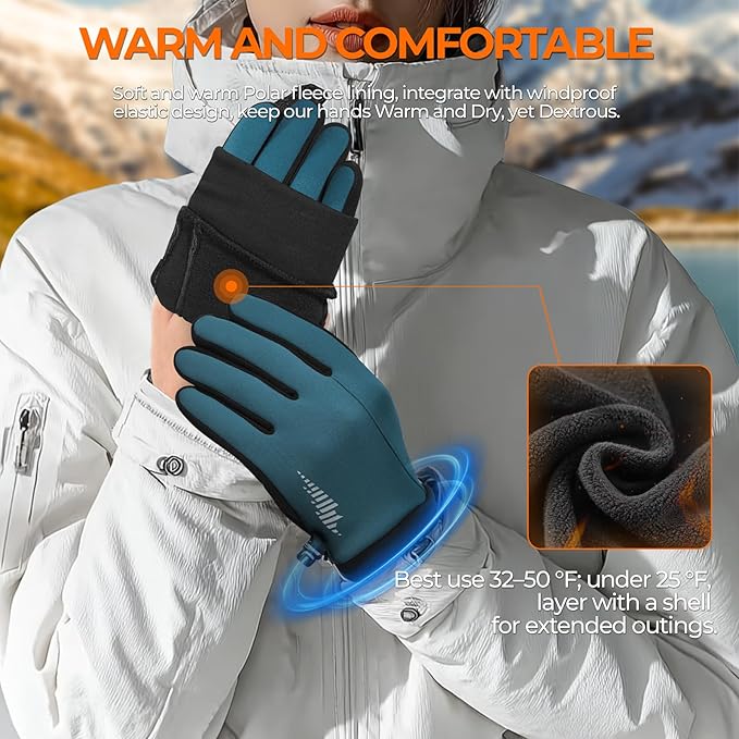 rivmount Winter Gloves Women Men, Cold Weather Touch Screen Liner Glove, Windproof 3-Layers, for Running, Cycling, Biking, Hiking, Driving