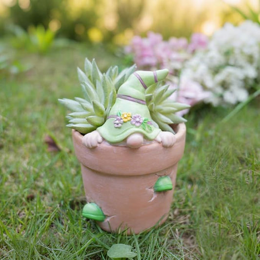 Newman House Studio Flower-Pot Spring-Gnomes Easter Decorations Cactus-Succulents - Unique Garden Pots Easter Decorative Green Planter with Drainage Hole for Home Farmhouse Decor 3 x 3.25 x 4.5 inch