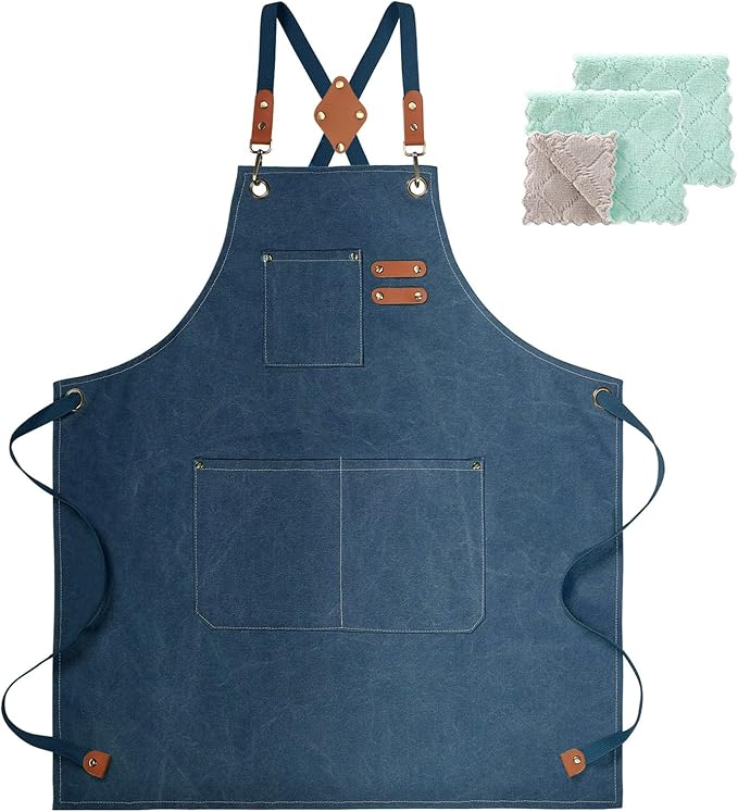 ZOMAO Cotton Canvas Cross Back Apron for Men and Women,Chef Apron With Adjustable Strap and Large Pockets,Kitchen Cooking Baking Bib Heavy Duty Work Apron