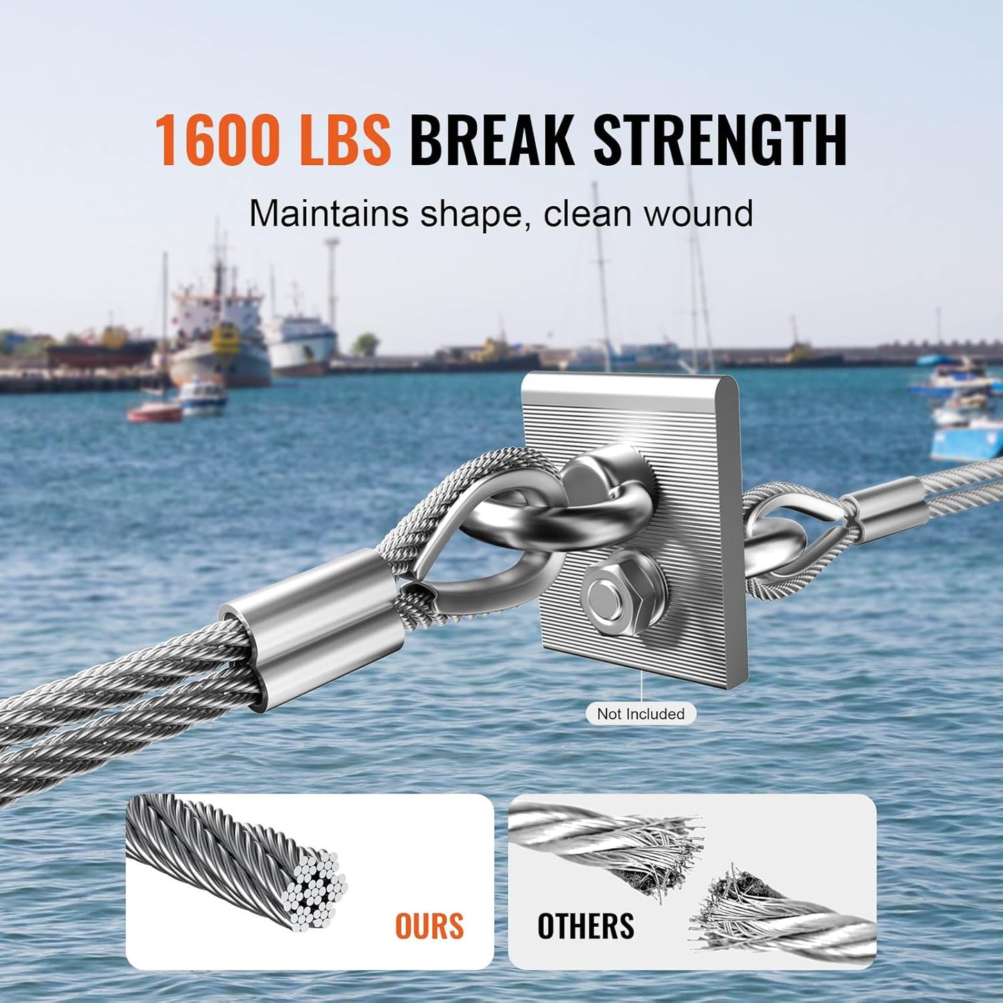 VEVOR Wire Rope Kit, 1/8" 100 ft 304 Stainless Steel Cable with 124 Accessories, 1600 lbs Breaking Strength, 7x7 Strands Construction Marine Aircraft Grade for Handrail Stair Decking Fence Outdoors