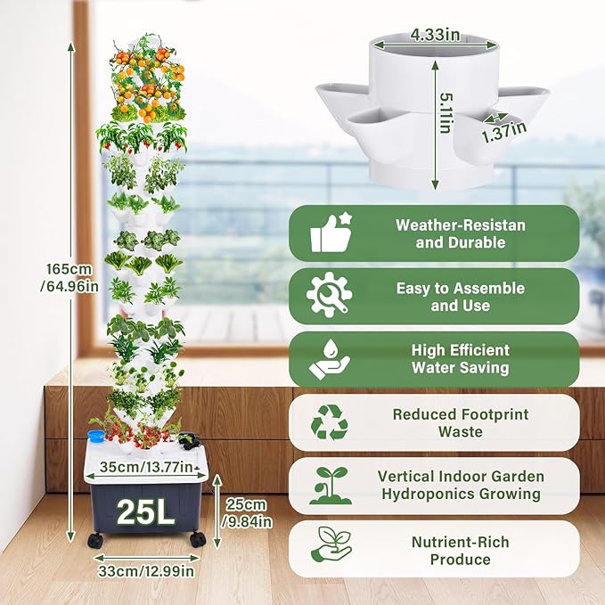 Hydroponics Tower, 14-Layer 70 Slots Hydroponic Fruit Tower with Pumb, Plants Germination Kit Indoor Vertical Planter for Apartment Detached House