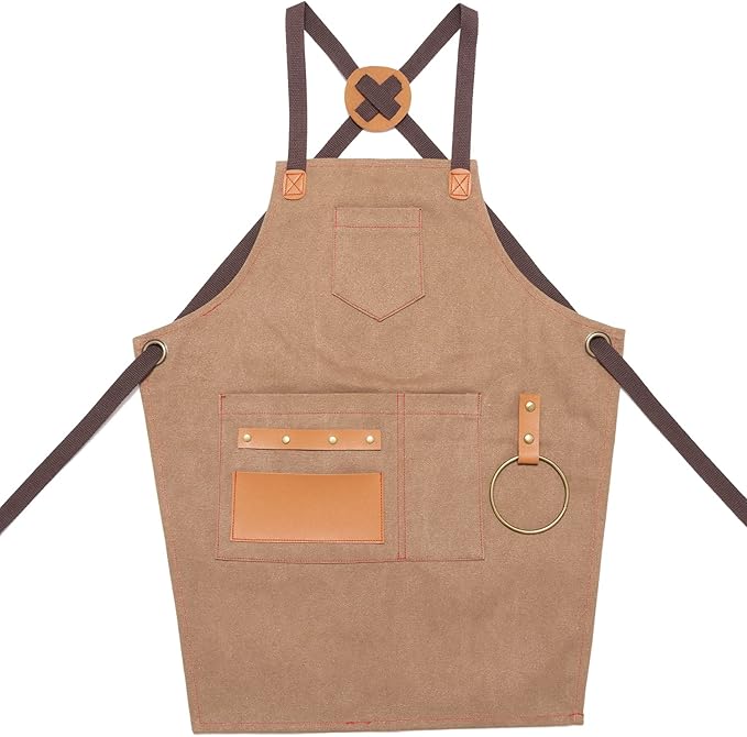 NEOVIVA Heavy Duty Work Apron for Kid Boys with Pockets and Adjustable Cross-back Straps
