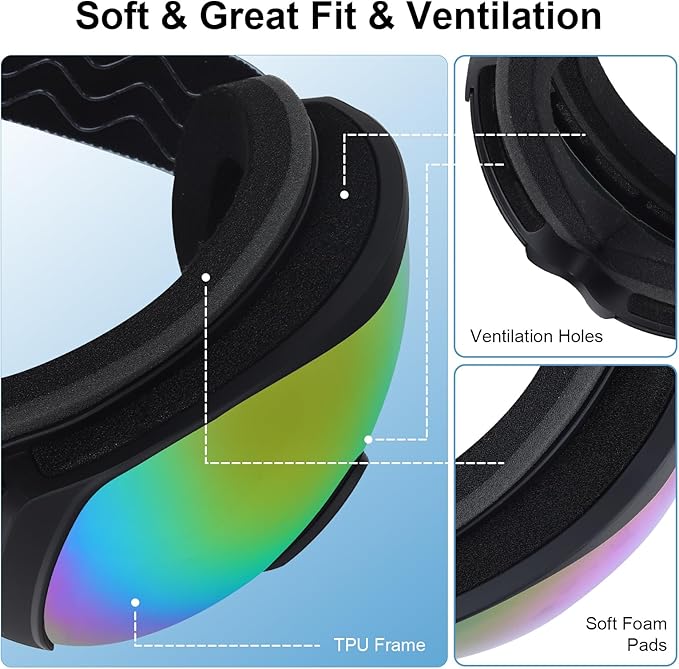 OTG Kids Ski Goggles Kids Snowboard Goggles for Boys Girls Toddler Youth Kid Snow Goggles Anti-Fog UV400 Protection