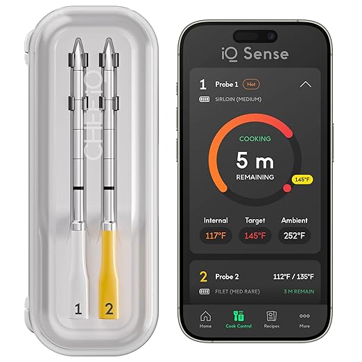 CHEF iQ Sense | Smart Wireless Meat Thermometer | 2 Ultra-Thin Probes | WiFi Unlimited Range | 1000°F Heat Safe | 5 Sensors | BBQ, Grill, Oven, Smoker, Air Fryer | Gen3