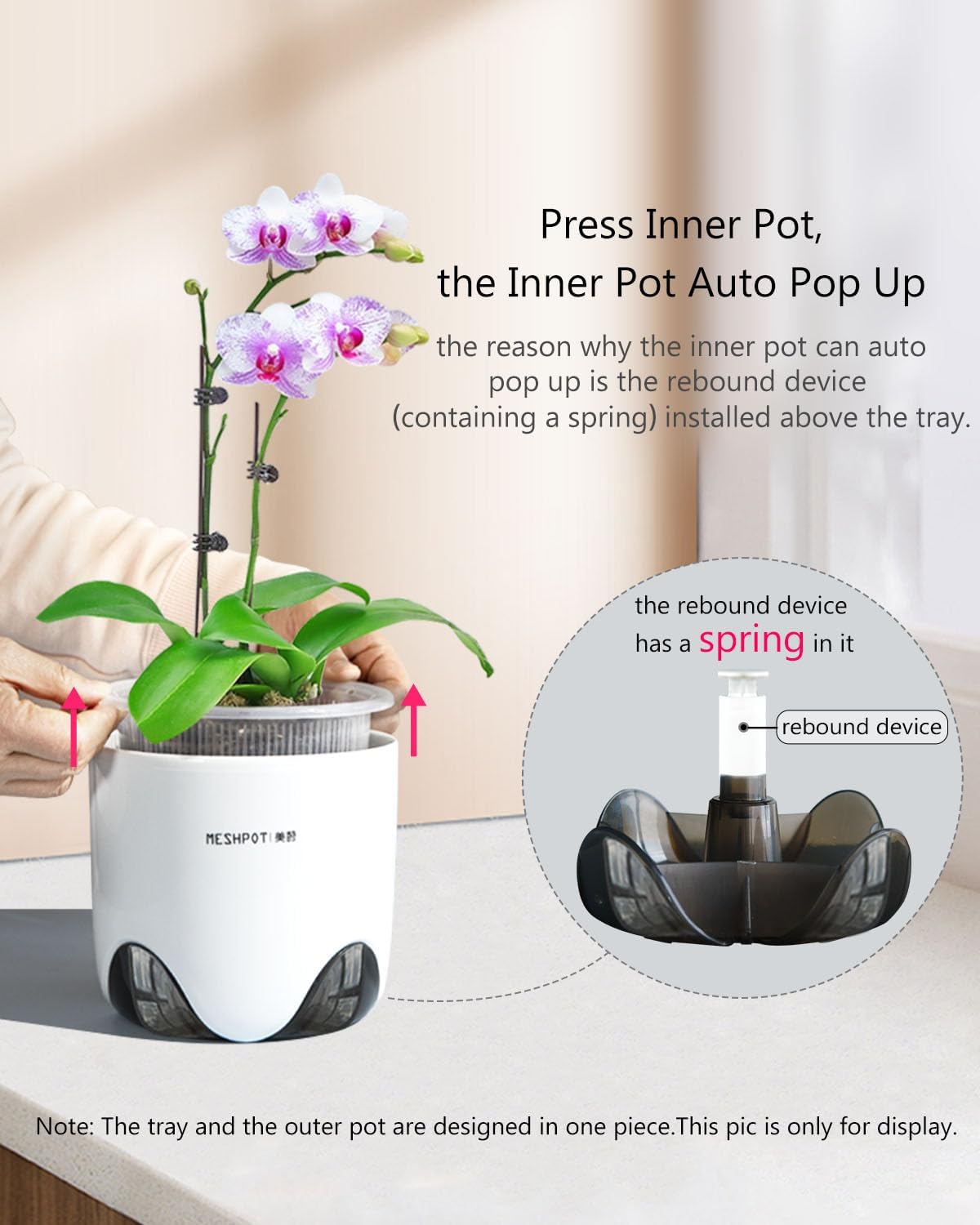 4 inch Orchid Pot with Holes for Repotting, Double Layer Plastic Imitate Ceramic Planter, Clear Orchid Pot Match Decorative Container