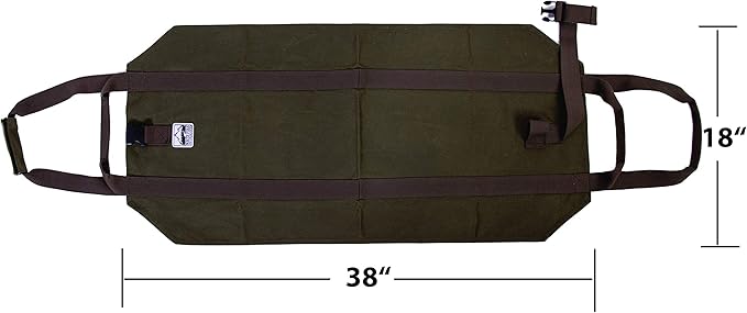 Heavy Duty Waxed Canvas Firewood Log Carrier Bag Tote – Unique Dual Handles allow Secure Comfortable grip with various load sizes. Cinch Strap holds all wood in place (Olive/Olive)