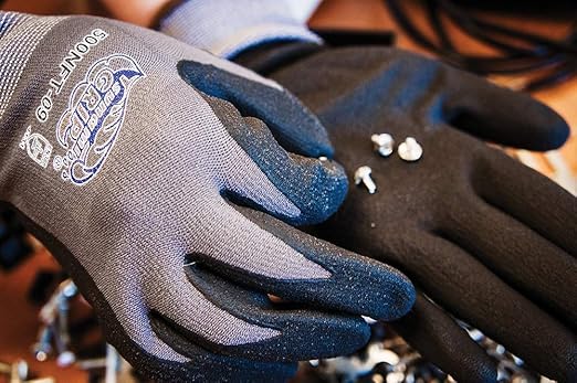 Global Glove 500NFT - Tsunami Grip New Foam Technology Nitrile Coated Gloves - Medium Case of 72 Pairs,Gray/Black