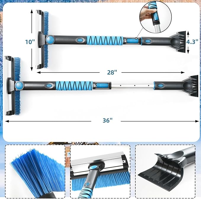 Extendable Snow Brush with Ice Scraper Telescopic Snow Shovel for Driveway Ice and Snow Removal Tool Kit for Car Truck Vehicle Emergency Use in Winter Snowy Storm (Shovel Brush Scraper Set)