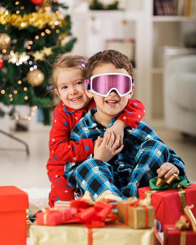 SNOWER Kids Ski Goggles, Anti-Fog Snow Goggles with OTG Design, 100% UV Protection, HD Lens for Kids Boys Girls