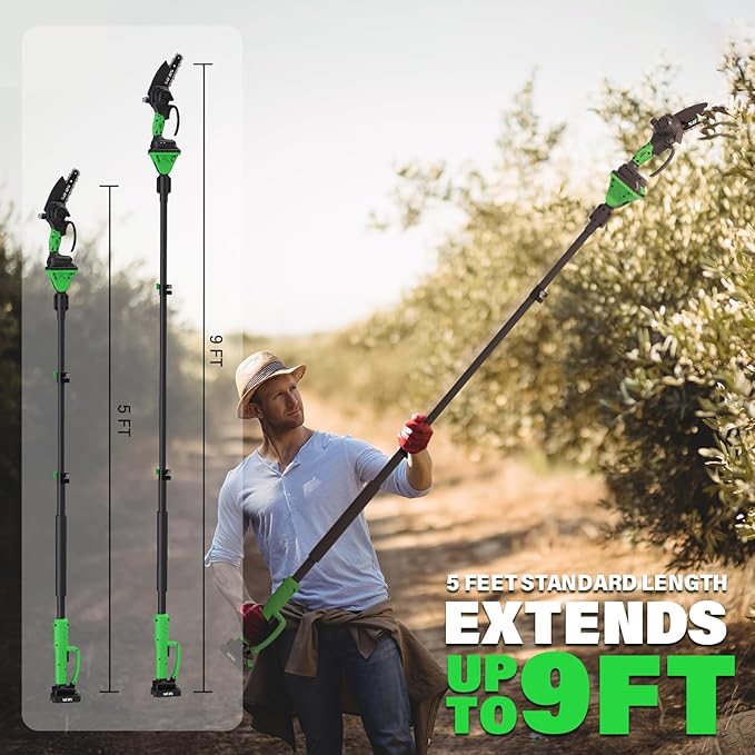 SOYUS 2-IN-1 Cordless Pole Saw & Mini Chainsaw, 21V 6-Inch Electric Pole Chainsaw for Tree Trimming, Auto Oiling, 15FT MAX Reach Pole Saw for Thick Branches(2x2.0Ah Batteries & Charger Included)