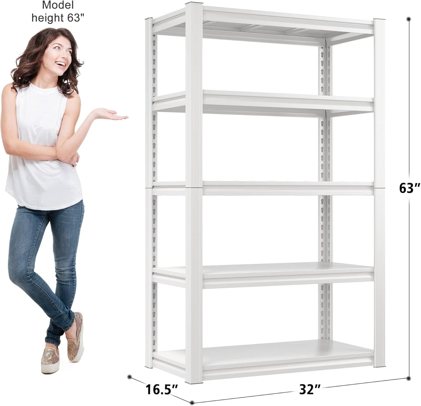 Raybee 5 Tier White Metal Heavy Duty Garage Shelving Unit 2000LBS Storage Shelves