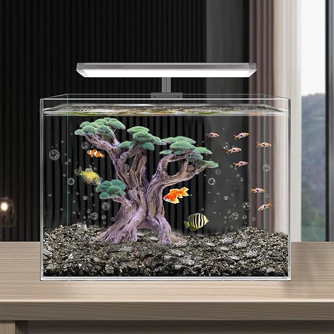 Novelsite Fish Tank Decor- Bonsai Tree of The Forest with Faux Moss- Aquarium Decoration Aquascaping- Made of Sandstone, 8.8 x 4.3 x 7.8 inches