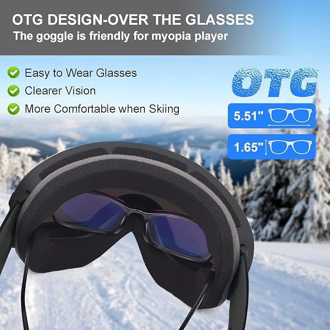 EXP VISION Snowboard Ski Goggles Men Women Youth, Anti Fog OTG Winter Snow Goggles Spherical Detachable Lens