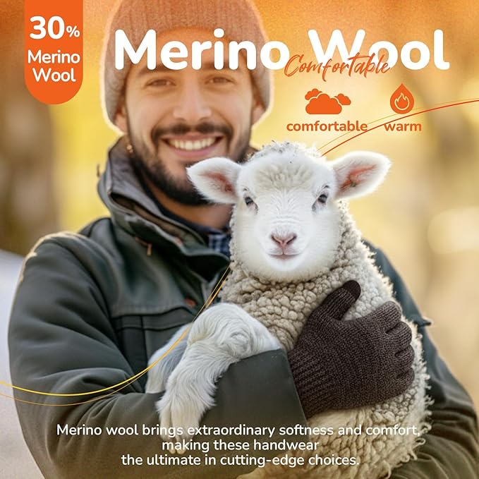 Merino Wool Gloves for Men Women, Touch Screen Warm Glove Liners Thermal Soft Knit Lining for Winter Running Hiking