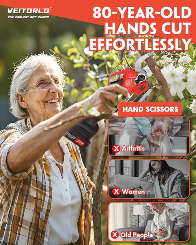 VEITORLD 20V Electric Pruning Shears, Garden Shears, 30mm 1.2'' Cutting Diameter Portable Cordless Branch Cutter Tree Trimmer with LCD Display＆Replaceable Blade (Included 2.0Ah Batteries)