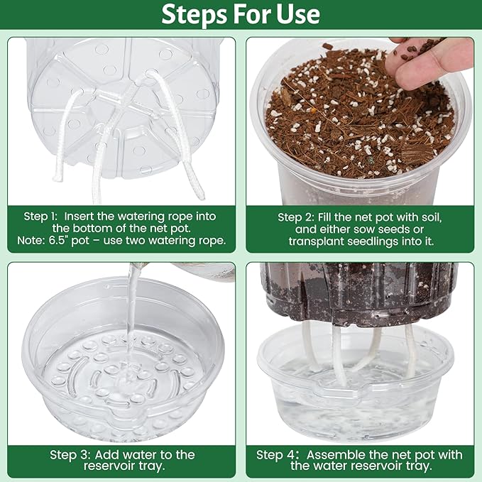 18 Pack 6.5/5/4 Inch Clear Self Watering Plant Pots with Bottom Water Tray & Watering Rope, Transparent Nursery Pots with Drainage for Seedlings, Herbs, and Houseplants