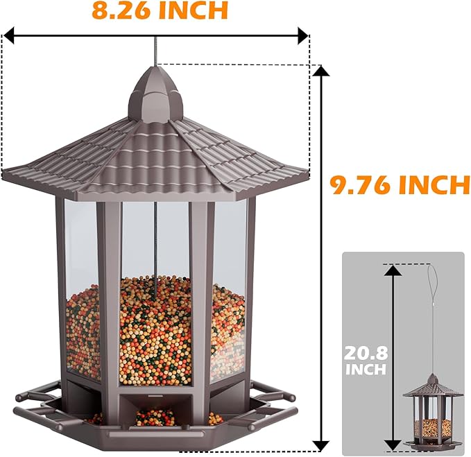 Birdream 2 Pack Bird Feeders for Outdoor, Retro Pagoda Design Fun Installation, Garden Gifts Hanging Bird Feeders for Garden Yard Outside Decoration Bird Watchers - Brown