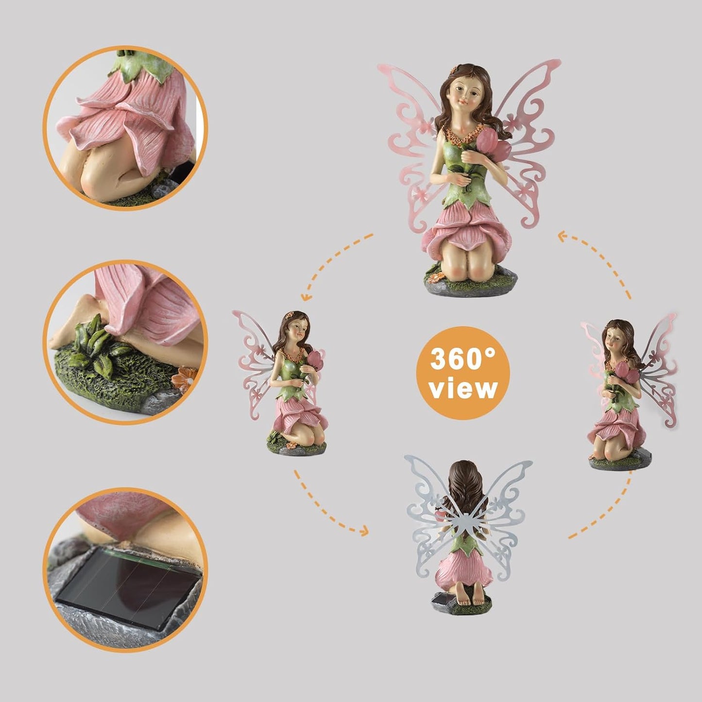 Fairy Decor, Solar Outdoor Statue, Accessories for Fairy Garden Gifts - Resin Figurine for Patio Yard Lawn, Size 8.35 x 4.92 x 10.82 inches