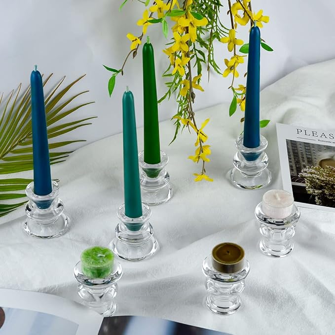 Clear Glass Candlestick Holders, Set of 2 Taper Candle Holders for Wedding, Decoration and Dinning