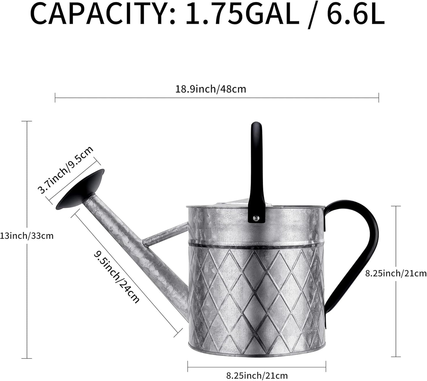 1.75 Gallon Outdoor Galvanized Metal Watering Can for Garden Plants, Vintage Zinc Watering Can with Removable Spray Spout, Ideal for Outdoor Use (Silver)