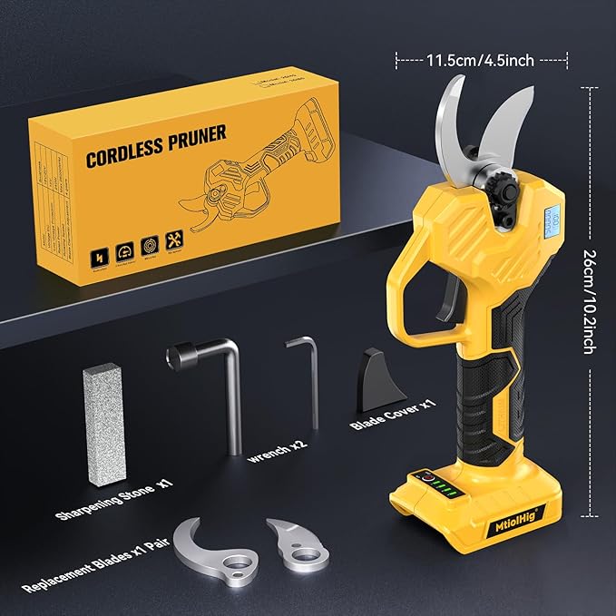 Electric Pruning Shears Compatible with DeWALT 20V (No Battery) – 26000RPM Cordless Brushless Motor Garden Tool, 0.8-2 inch Max Cutting Diameter Tree Trimmer with LCD Display & SK7 Blades