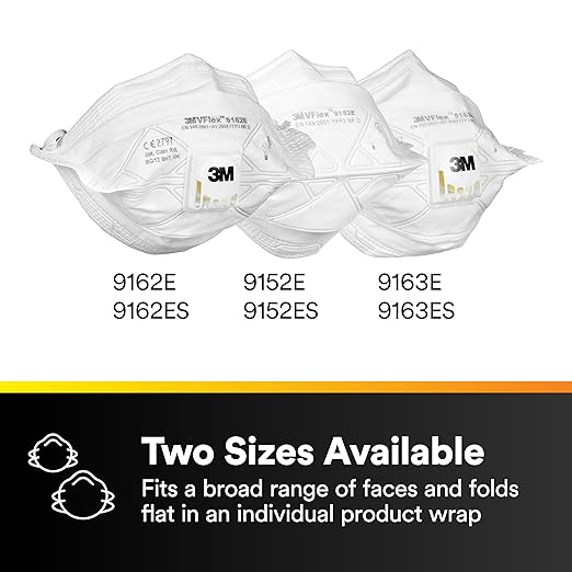 3M N95 Disposable Respirator, VFlex Particulate Respirator 9105, Pack of 50, Standard Size, NIOSH Approved, For Sweeping, Sanding, Grinding, Sawing, Bagging, Dust