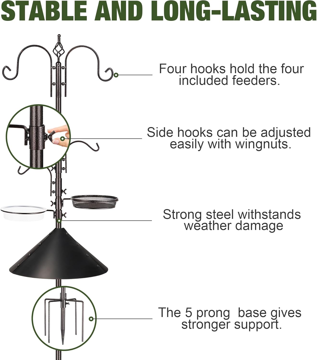 ERYTLLY Bird Feeders Bird Feeding Station Kit Bird Feeding Pole Wild Bird Feeder Hanging Kit with Squirrel Guard Baffle Suet Cage Tube Bird Feeder Planter Hanger Multi Feeder for Attracting Wild Birds