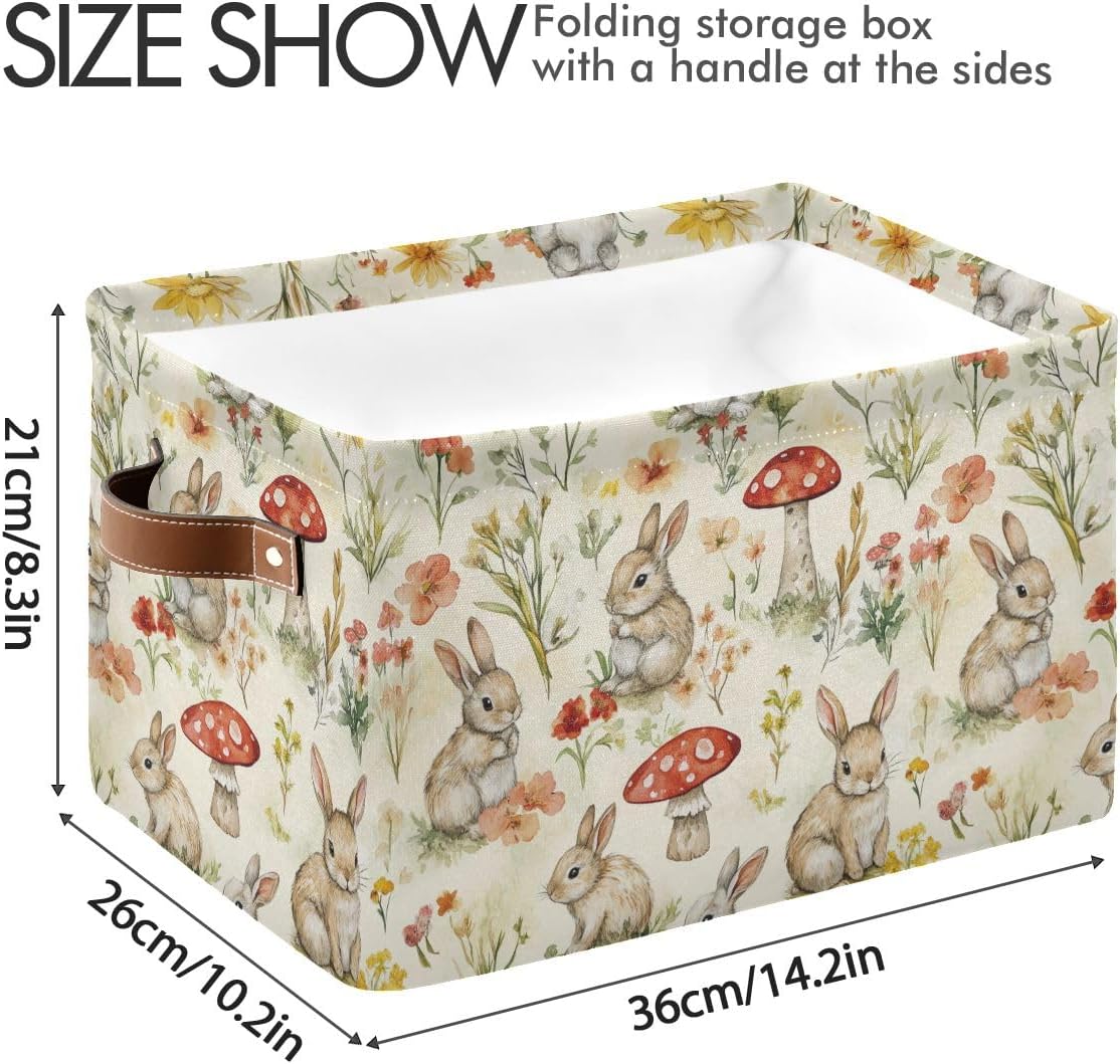 Easter Mushroom Rabbit Rectangular Storage Basket Organizer Bin Shelf Baskets For Clothes Gifts For Home Office Dorm