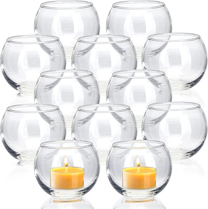 Volens Clear Votive Candle Holders Set of 12, Glass Tealight Candle Holder Bulk for Wedding Decor and Home Decor