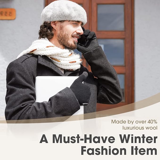 Rahhint Wool Winter Gloves Men Women Fleece lined Knit Gloves with Touchscreen Fingers Insulated Gloves Keep Hand Warm Gift