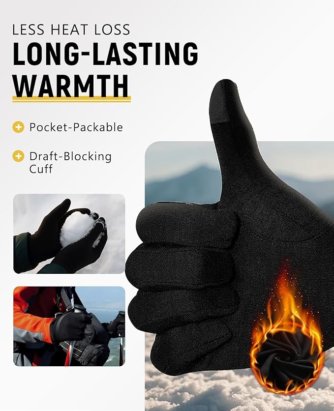 Merino Protect 100% Merino Wool Gloves For Kids Men Women Touch screen Thermal Glove Liners Ski Cold Weather