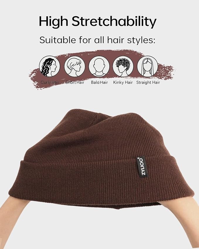Zylioo Oversize Beanie Hats, XXL Big Size Ribbed Knit Cuffed Winter Hat for Cold Weather, Warm Skull Watch Cap