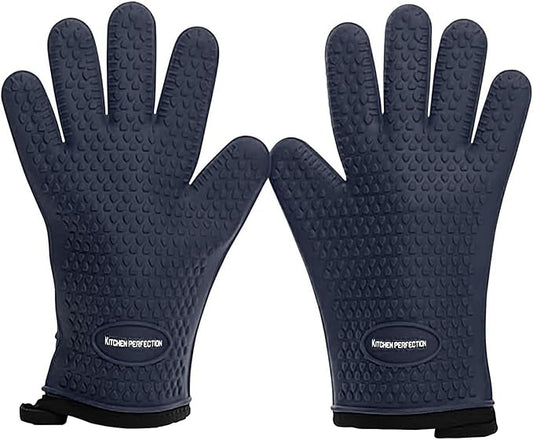 KITCHEN PERFECTION XL Silicone Smoker Oven Gloves-Extreme Heat Resistant BBQ Gloves-Handle Hot Food Right on Your Grill Fryer&Pit|Waterproof Grilling Cooking Baking Mitts|Superior Value Set+3 Bonuses
