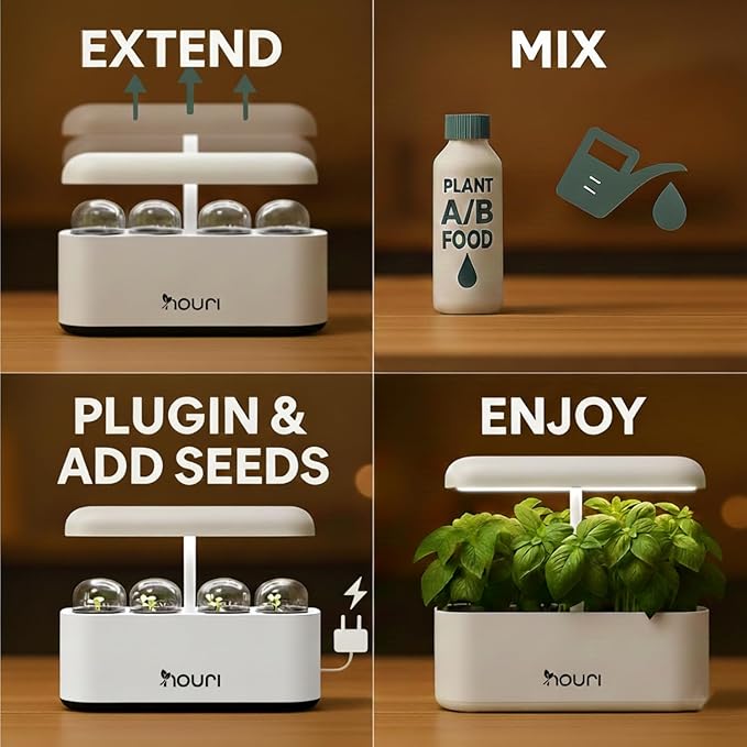 Nouri 12 Pod APP Smart Garden for Home Cooks with Heirloom Basil | Hydroponics Growing System Kit | LED Grow Lights | Indoor Gardening System | Herb Garden Planter Indoor Kit | Gifts for Women & Men
