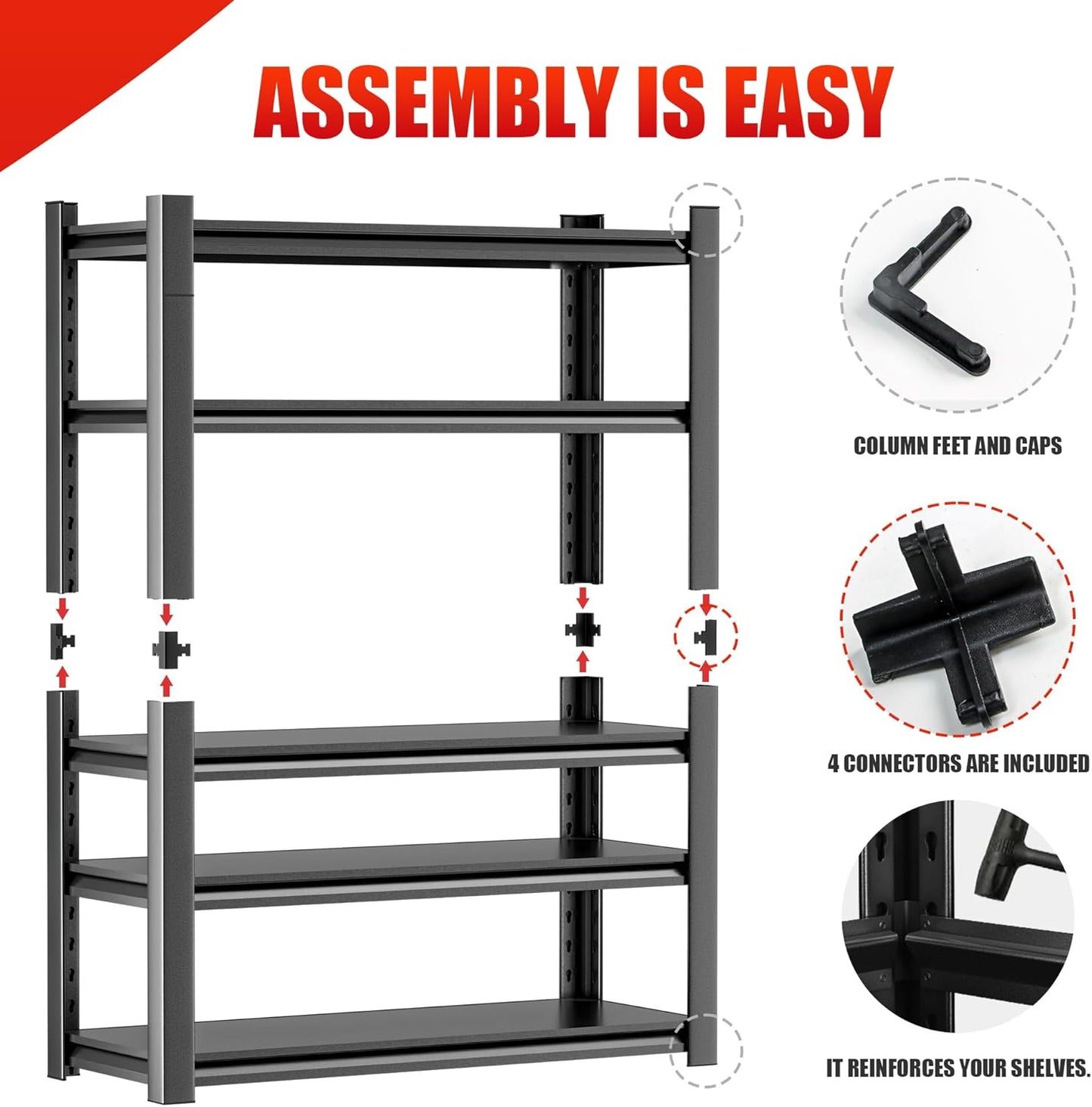 Utility Shelf Organizer – 5 Shelf Heavy Duty Shelving Unit for Garage, Workshop, and Home Storage, Sturdy Metal Rack Shelf for Maximum Durability and Organization 18" D x48 W x78 H（3 pcs）