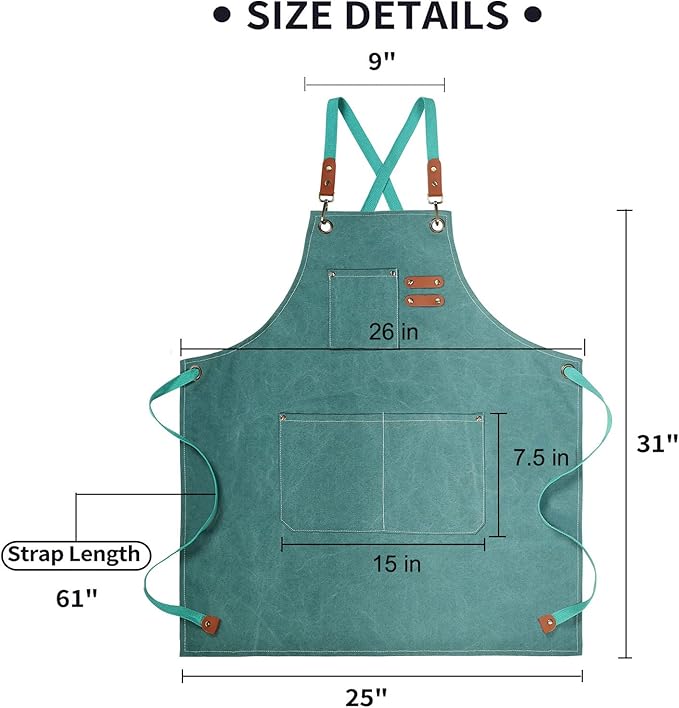 ZOMAO Chef Apron, Cotton Canvas Gardening Apron with Large Pockets for Men and Women,Kitchen Cooking Baking Bib Heavy Duty Adjustable Garden Apron