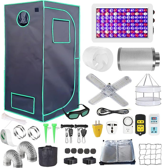 Grow Tent Kit Complete 4 x4 ft High Reflective Mylar Hydroponics Indoor Plant Growing Tent with LED Grow Light,Carbon Filter,Ventilaion Fan,Hydroponics Growing System+Accesseries (4 x 4 x 6.6 FT)