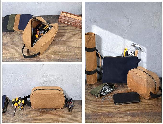 Heavy Duty 16 OZ Waxed Canvas Tool Bag, Multi-purpose Tool Pouch Tote Bags (Khaki)