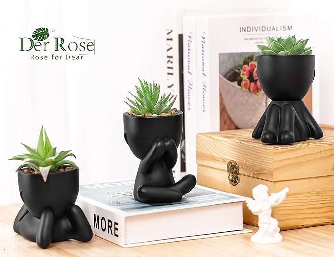 Der Rose 3pcs Fake Succulents Plants Artificial for Black Bathroom Bedroom Home Living Room Halloween Decor Aesthetic Indoor