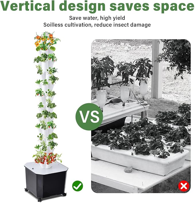 10 Tier 50 Plant Sites Hydroponic Garden Tower Vertical Planting Kit – Large Tank Indoor Outdoor HerbVegetable Garden System with Automatic Water Circulation Timer for Lettuce Tomatoes Fruits
