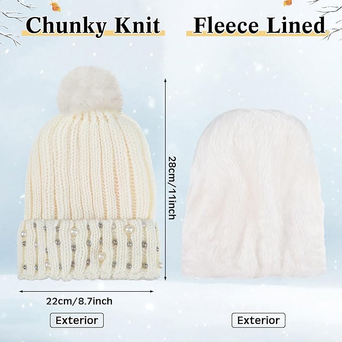 5 Pieces Women Winter Warm Set Knit Beanie Hat Scarf Touchscreen Gloves Earmuffs Stockings 5 in 1 Ski Outing Set for Gift