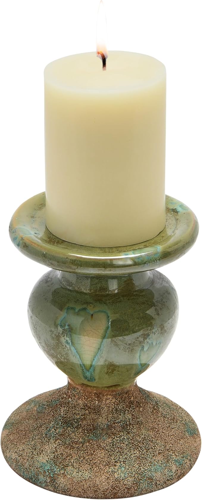Creative Co-Op 2-Tone Sculptural Terracotta Pillar Candle Holder, Distressed Green
