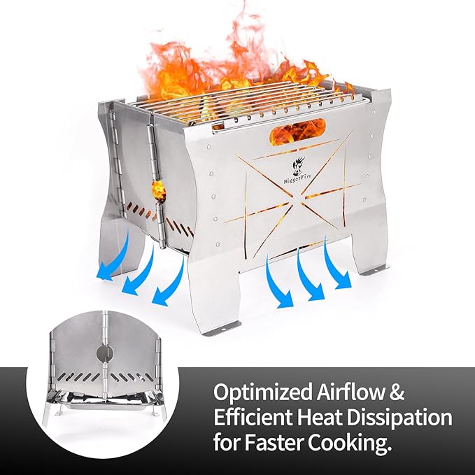 Camping Grill Folding Charcoal Grill,2 in 1 Portable Duel Fuel Charcoal or Gas Grill or Fire Pit,Stainless Steel Camping Barbecue Grill for Outdoor Barbecuing Picnicking with Storage Bag