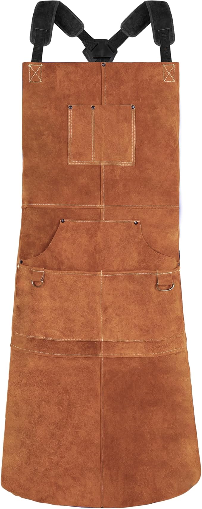 QeeLink Leather Welding Apron with 6 Pockets - Heat & Flame-Resistant Apron, 24'' X 42'', Adjustable M to XXXL