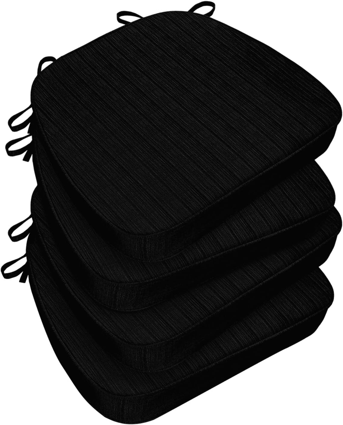 Chair Cushions for Dining Chairs, Indoor Chair Cushions with Ties，Waterproof Chair Pads Set of 4, Black, 17x16x2.5 Inch