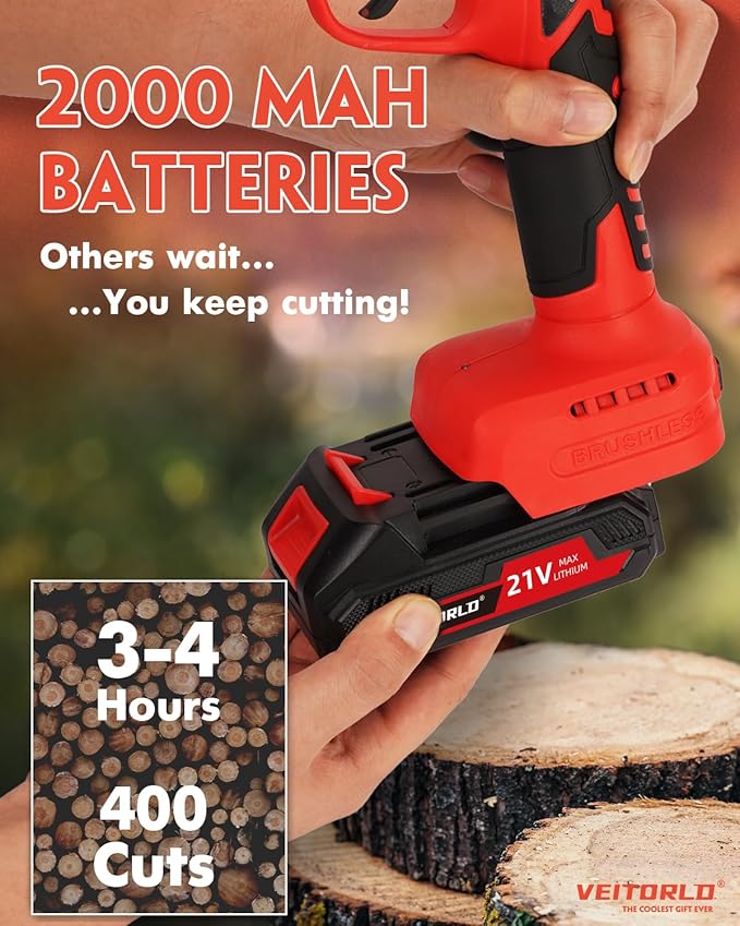 VEITORLD 20V Electric Pruning Shears, Garden Shears, 30mm 1.2'' Cutting Diameter Portable Cordless Branch Cutter Tree Trimmer with LCD Display＆Replaceable Blade (Included 2.0Ah Batteries)