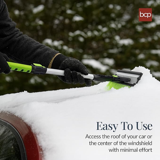 Best Choice Products Snow Brush with Squeegee & Ice Scraper, Up to 39" Extendable Foam Grip, 270° Pivoting Snow Brush for Car Truck SUV, Storage Bag Included - Lime