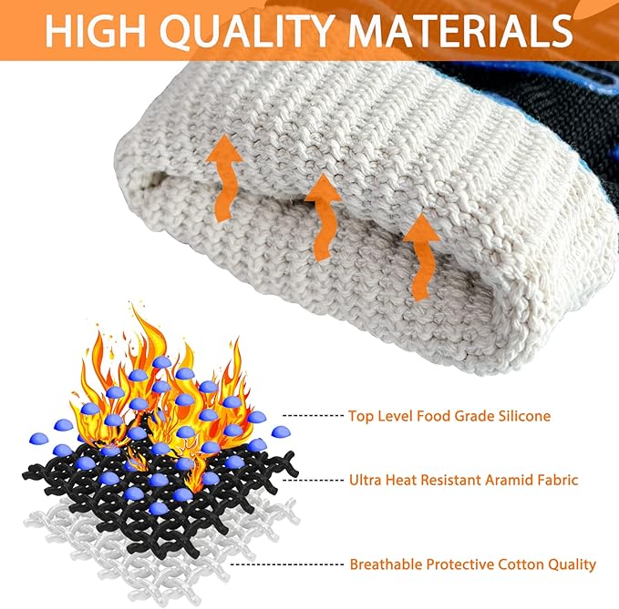1472°F Extreme Heat Resistant Gloves for Grill BBQ, Oven Gloves for Cooking, Grilling, Baking, and Camping – Oven Mitts with Fingers for Kitchen, Smoker, Cast Iron, Fire Pit, Pizza, Fryer, Barbecue