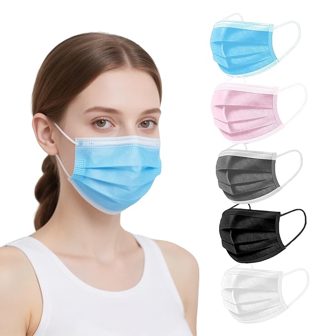 LEMENT Disposable Face Masks 125 Pcs, 3 Ply Face Mask Elastic Earloops for Indoor Outdoor, Disposable Masks for Adults, 5 Color